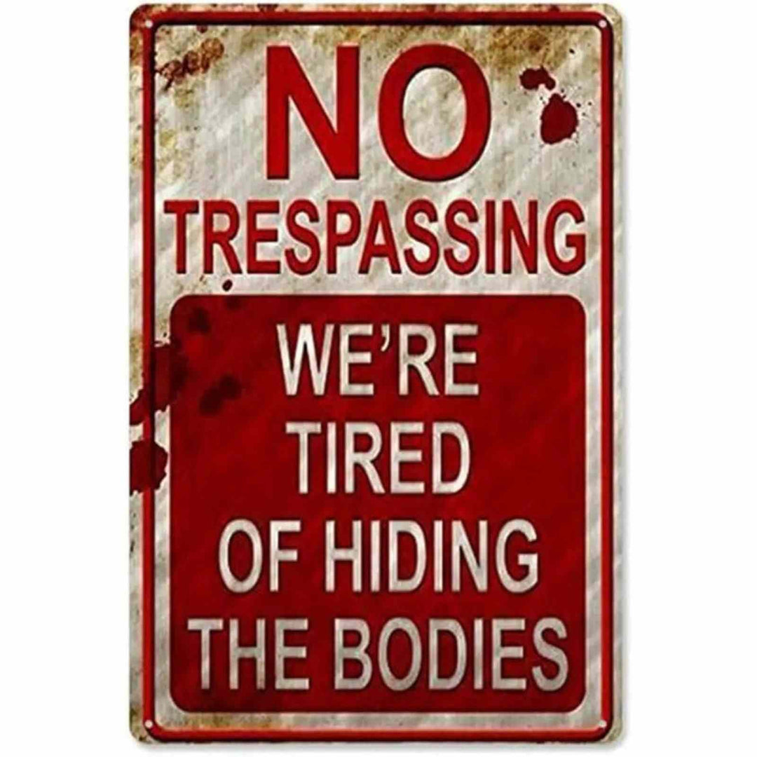 Hollerwood™ – Rustic No Trespassing Tin Sign for Porch Garage Garden