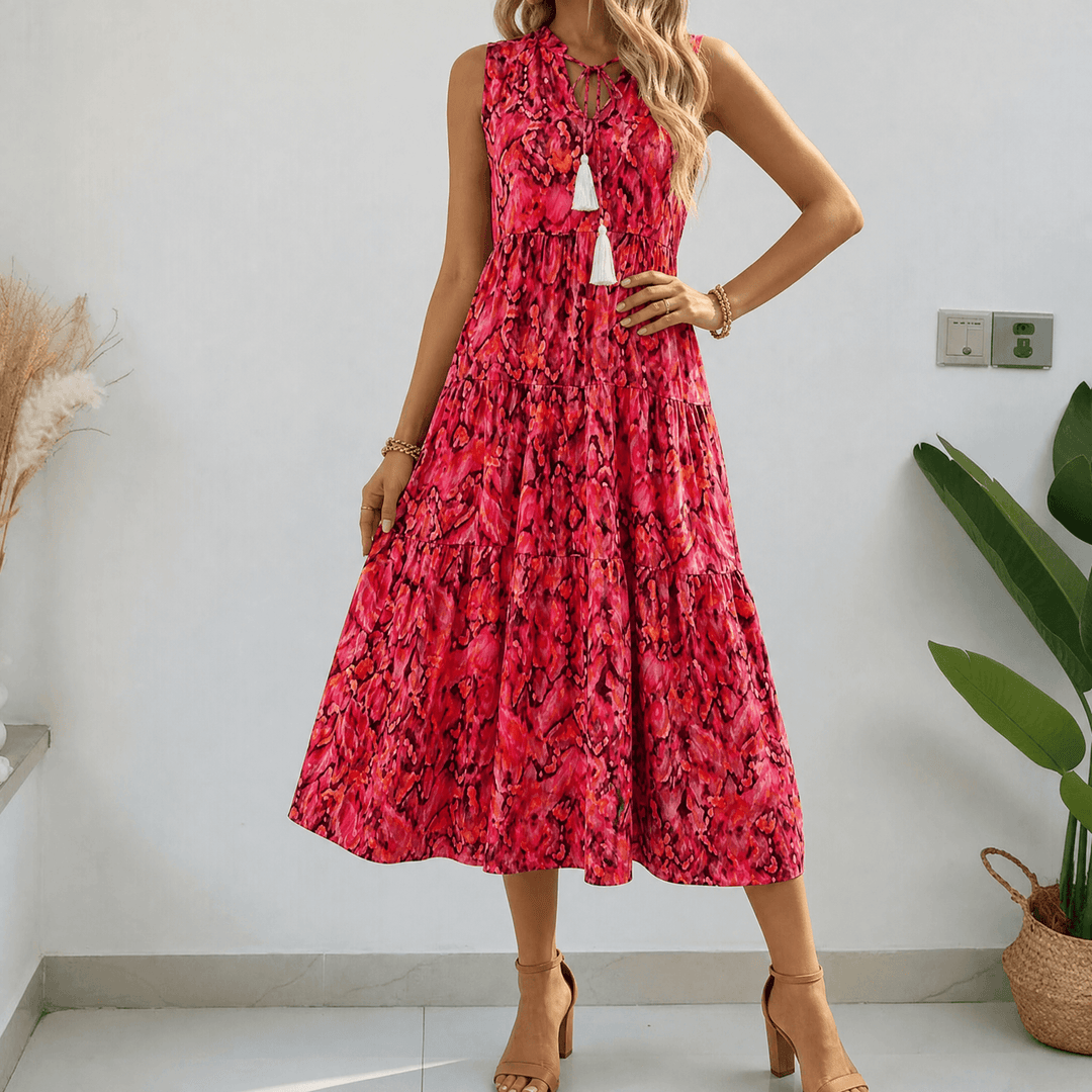 Soleia™ – Tiered Boho Midi Dress for Effortless Summer Days Coral Fire / S