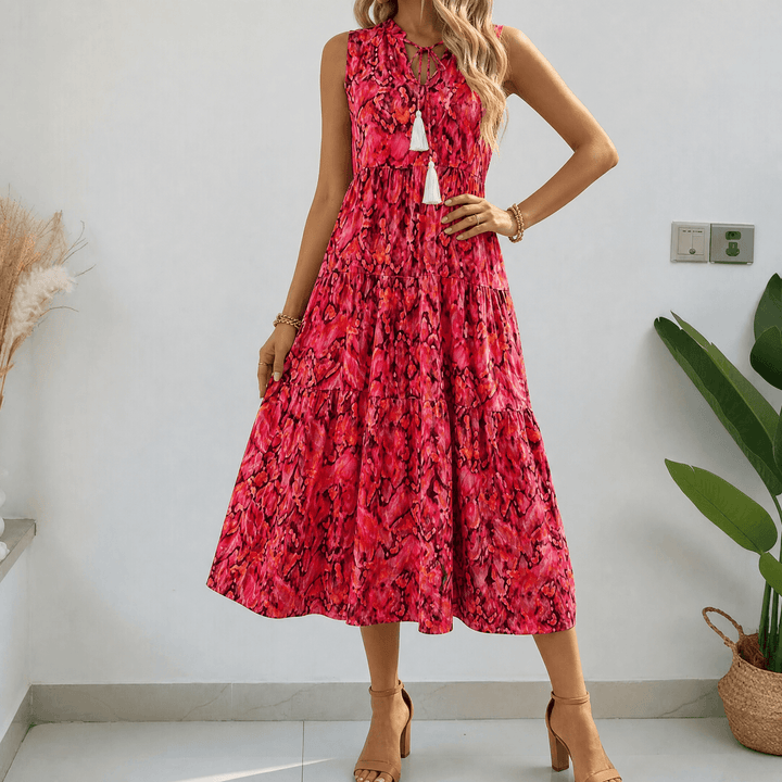 Soleia™ – Tiered Boho Midi Dress for Effortless Summer Days Coral Fire / S