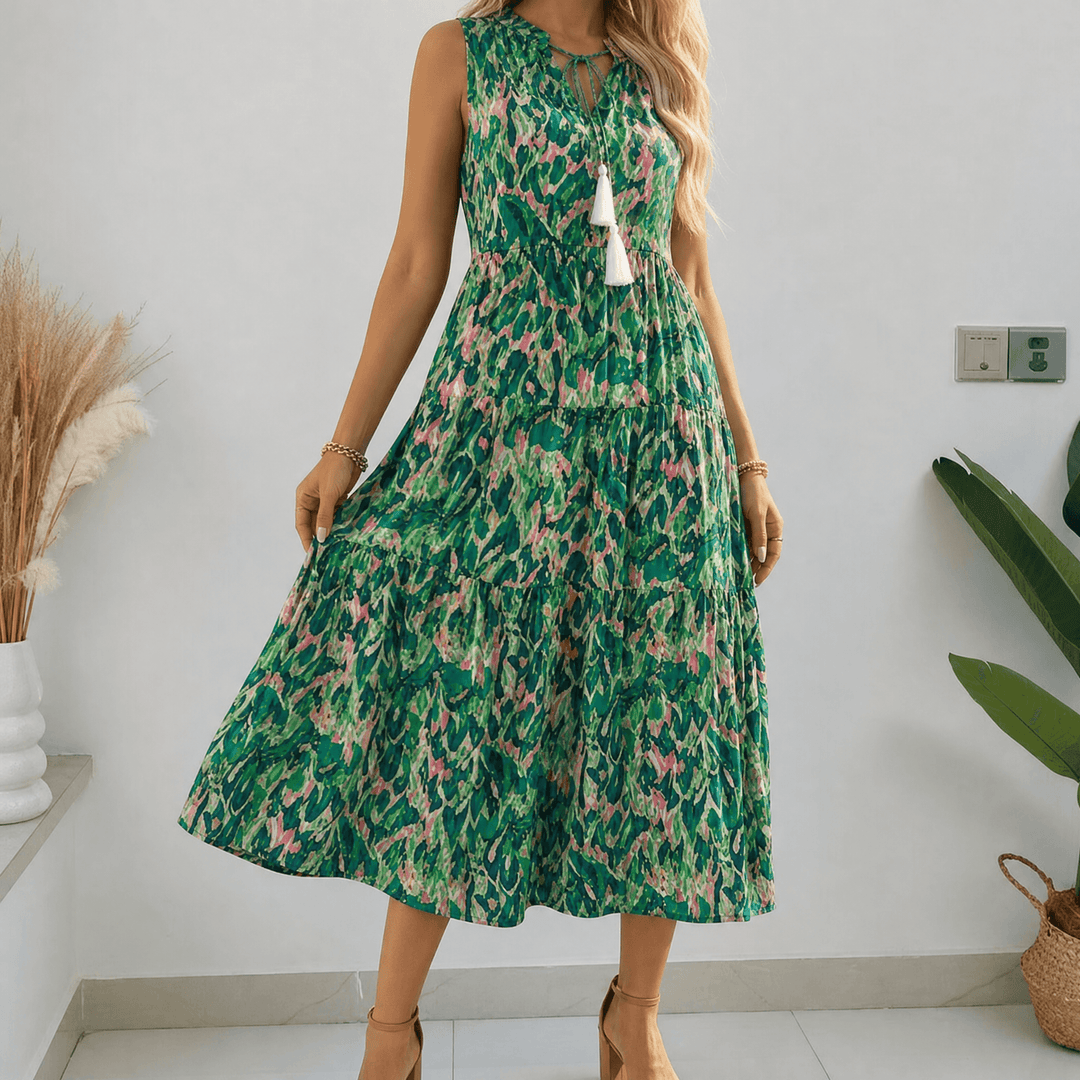 Soleia™ – Tiered Boho Midi Dress for Effortless Summer Days Emerald Garden / S