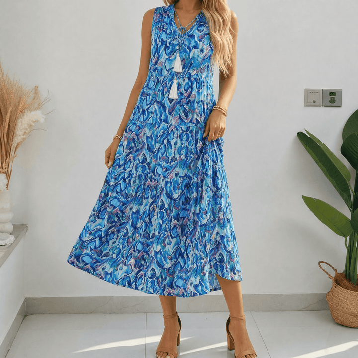 Soleia™ – Tiered Boho Midi Dress for Effortless Summer Days Ocean Blue / S