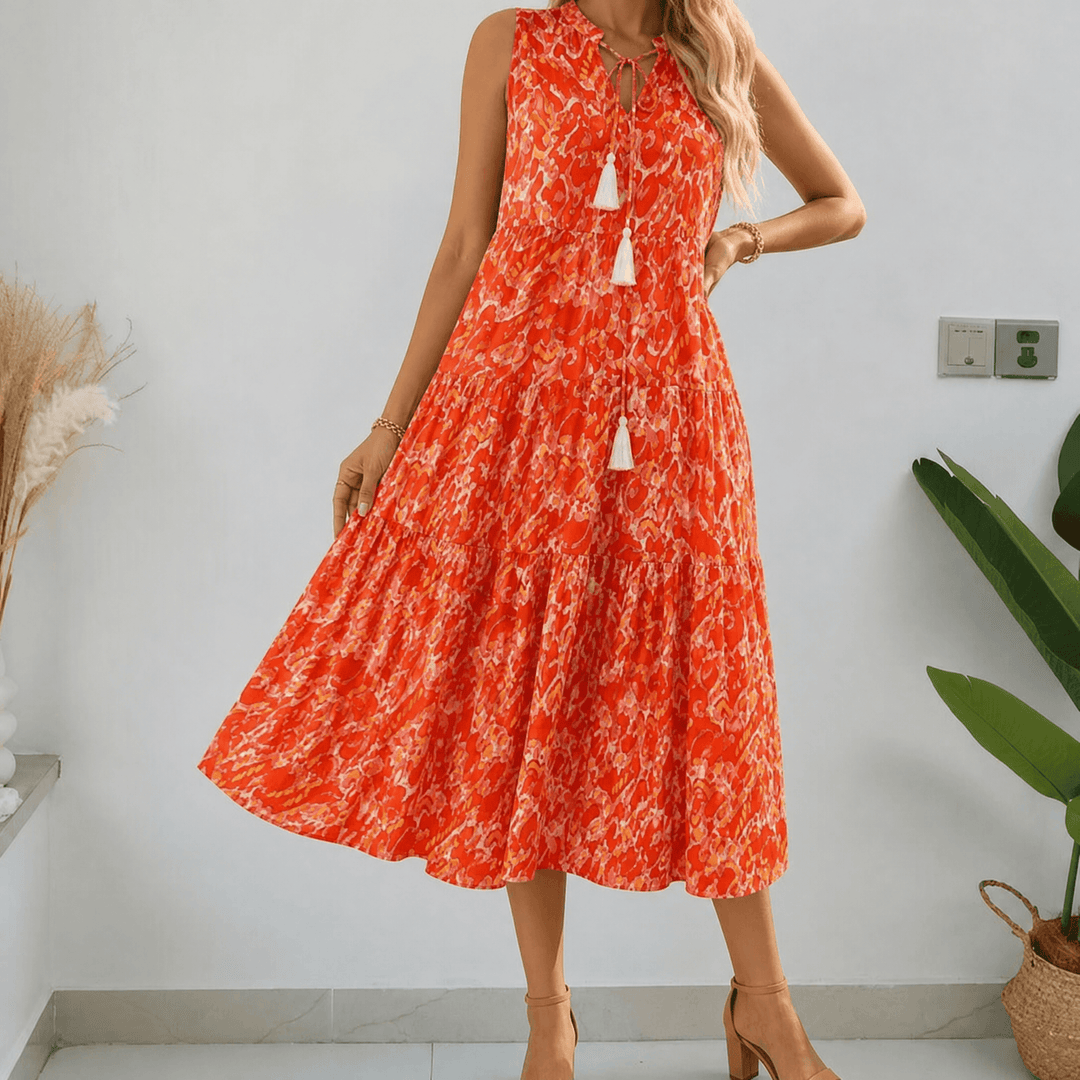 Soleia™ – Tiered Boho Midi Dress for Effortless Summer Days Tangerine / S