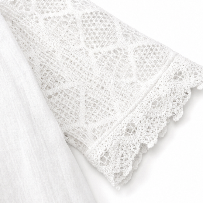 Solenne – Boho Shift Dress with Crochet-like Shoulders and Scalloped Hem