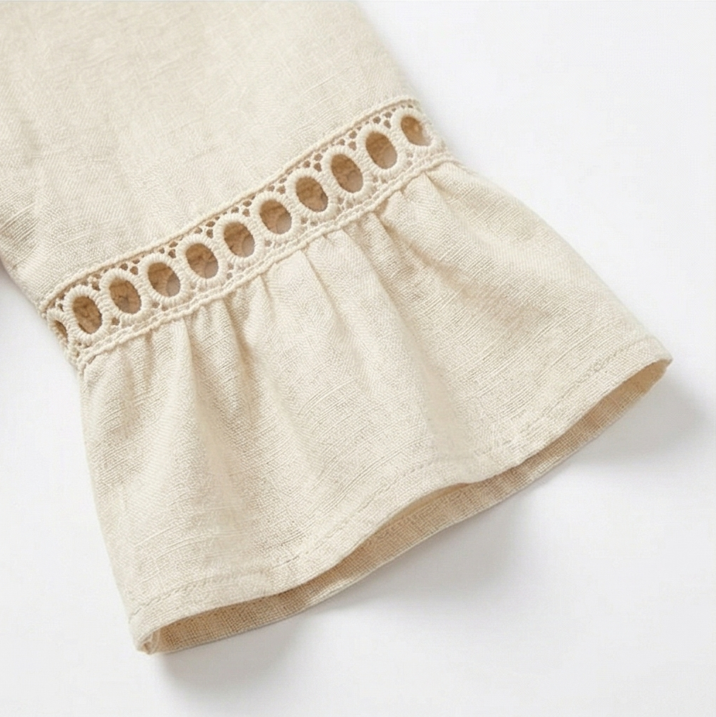 Solenne™ – Breathable Cotton Linen Lace Midi Dress