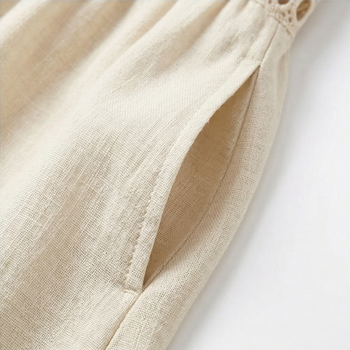 Solenne™ – Breathable Cotton Linen Lace Midi Dress