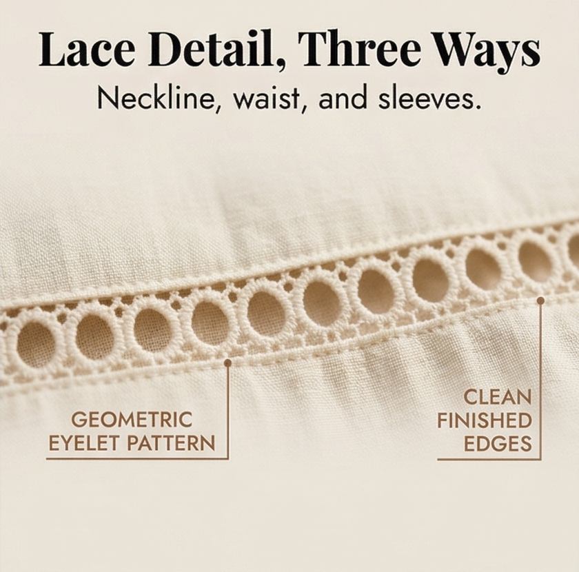 Solenne™ – Breathable Cotton Linen Lace Midi Dress