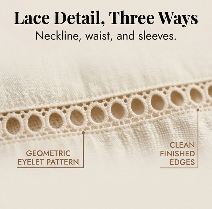 Solenne™ – Breathable Cotton Linen Lace Midi Dress