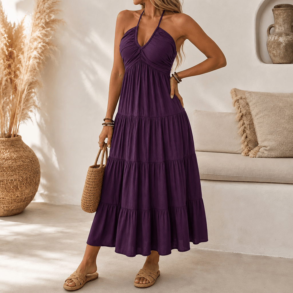 Solenne – Women's Flowy Halter Maxi Dress