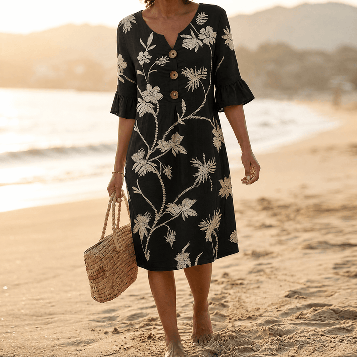 Solenya™ – Embroidered Floral Midi Dress Black / S