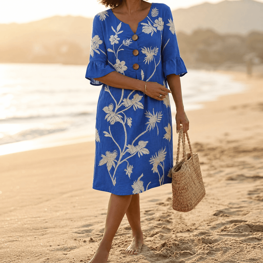 Solenya™ – Embroidered Floral Midi Dress Cobalt Blue / S