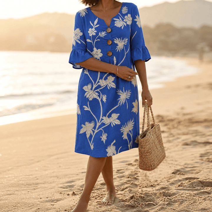 Solenya™ – Embroidered Floral Midi Dress Cobalt Blue / S