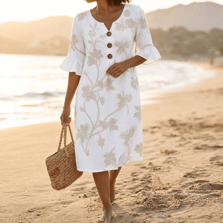 Solenya™ – Embroidered Floral Midi Dress White / S