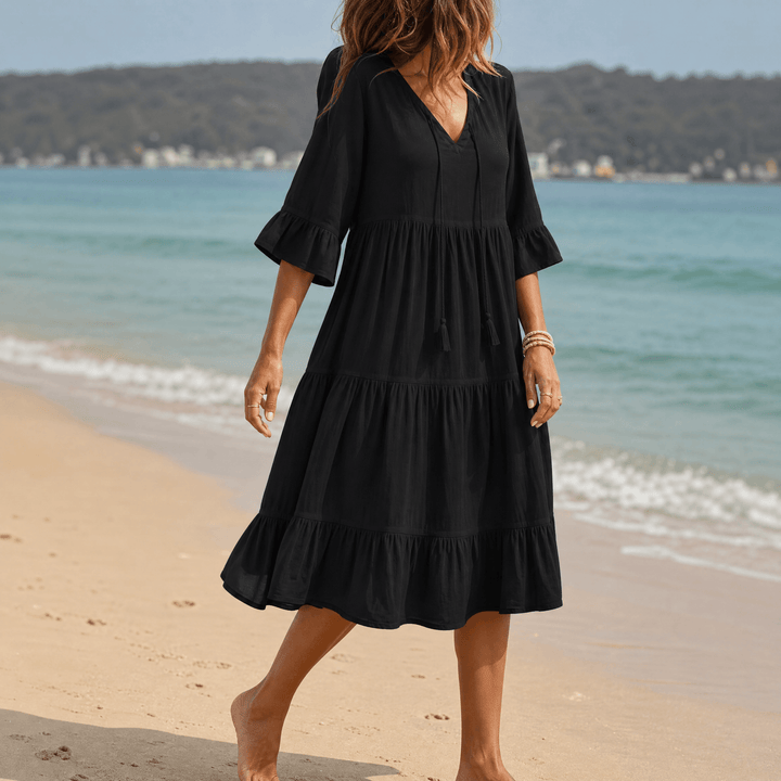 Solera™ – Breezy V-Neck Cotton Dress Black / S