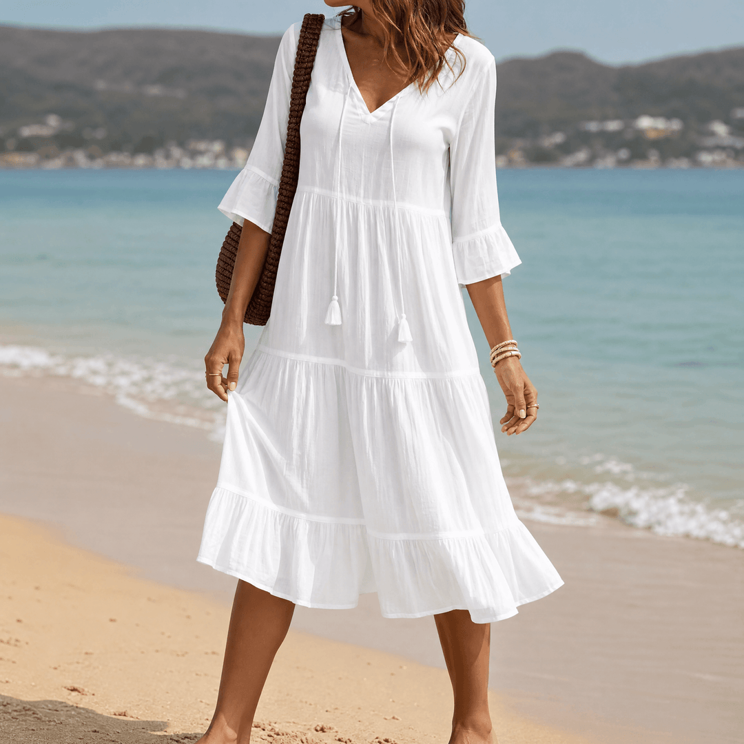 Solera™ – Breezy V-Neck Cotton Dress White / S