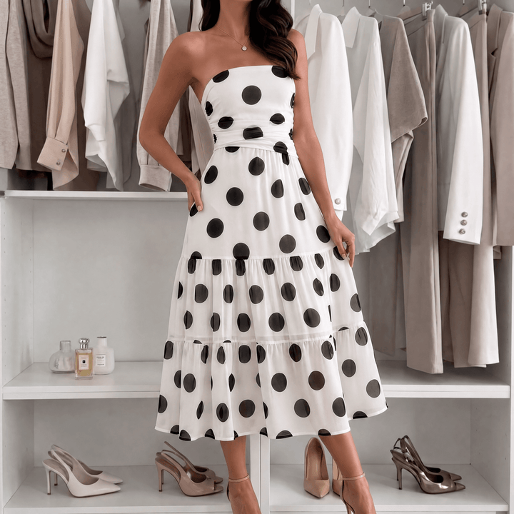 Soliana™ – Sheer Tiered Polka Dot Dress White / S (US 4)