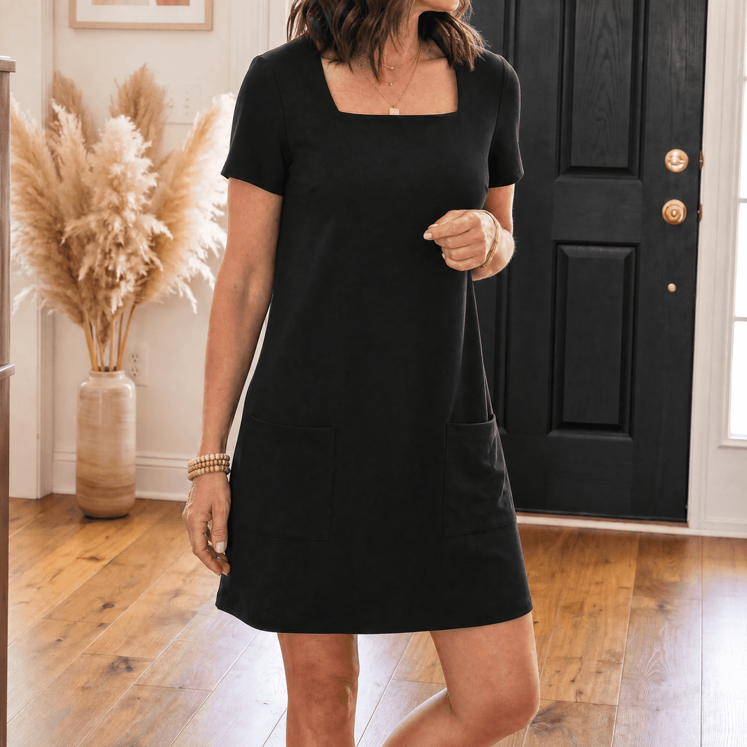 Soliva™ - Soft Square-Neck Pocket Dress Black / S