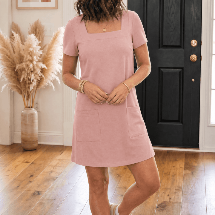 Soliva™ - Soft Square-Neck Pocket Dress Blush Pink / S