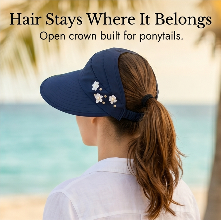 Solwen™ – Wide Brim Sun Visor with Ponytail Opening