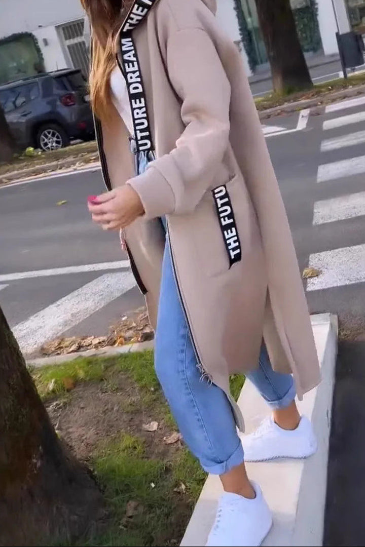 Duskmere – Knee-Length Hooded Zip Sweatshirt Coat