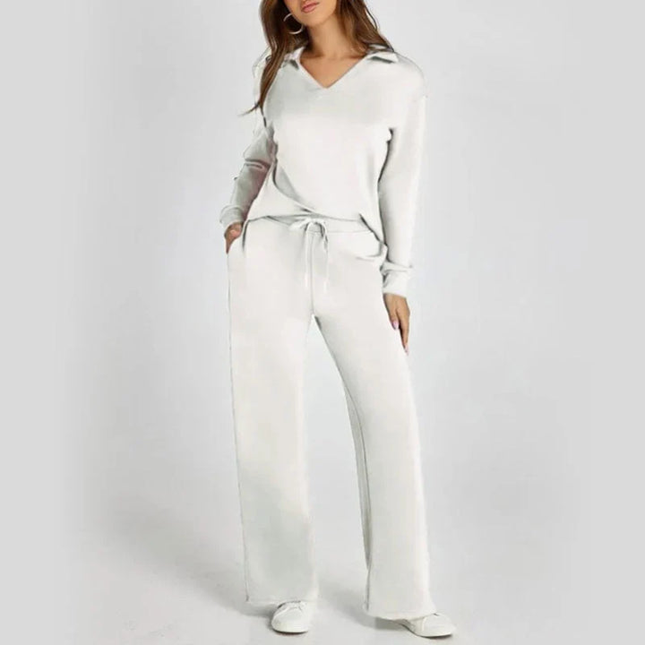 Softline – V-Neck Knit Top And Wide-Leg Pants Set