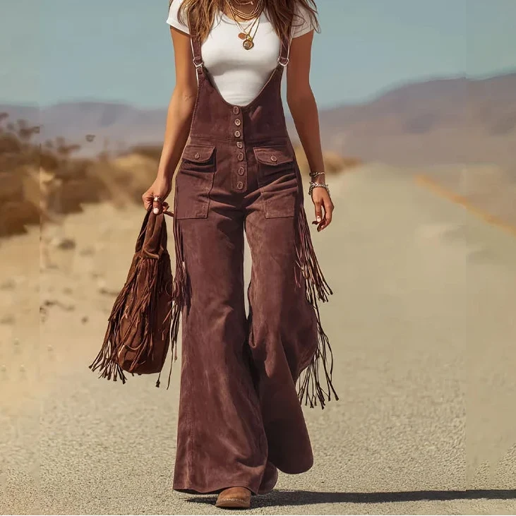 Sundance Rove – Fringe Trim Wide-Leg Suede-Feel Jumpsuit