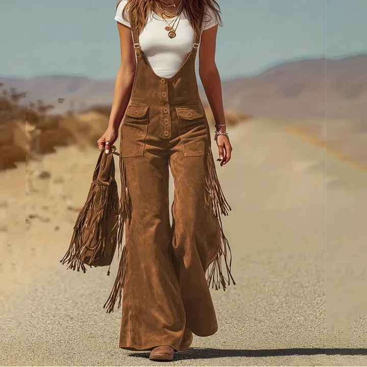 Sundance Rove – Fringe Trim Wide-Leg Suede-Feel Jumpsuit