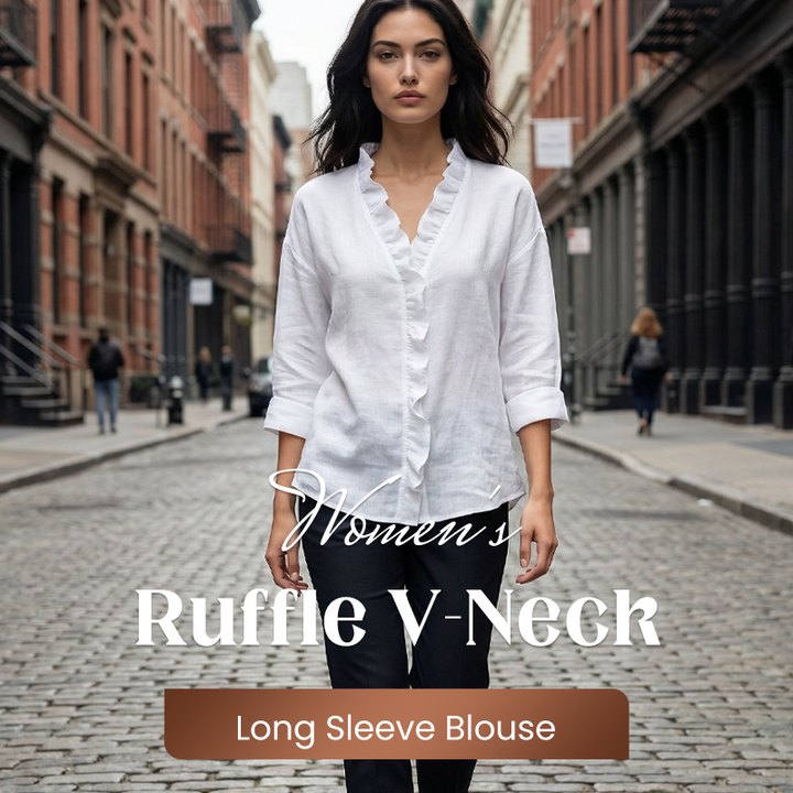 Roselle™ – Soft Ruffle V-Neck Long Sleeve Blouse