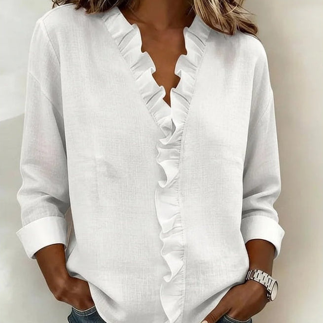 Roselle™ – Soft Ruffle V-Neck Long Sleeve Blouse