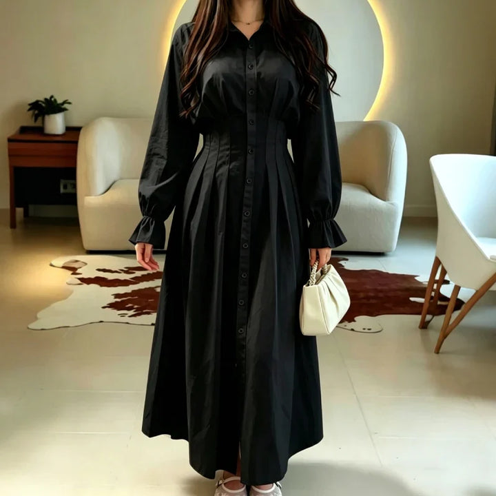 Wearbella – Pleated-Waist Belted Long-Sleeve Shirt Dress