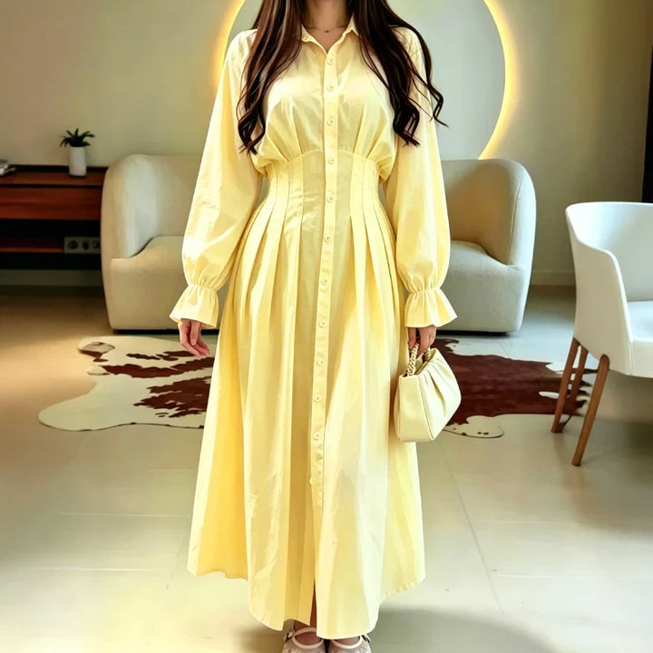 Wearbella – Pleated-Waist Belted Long-Sleeve Shirt Dress