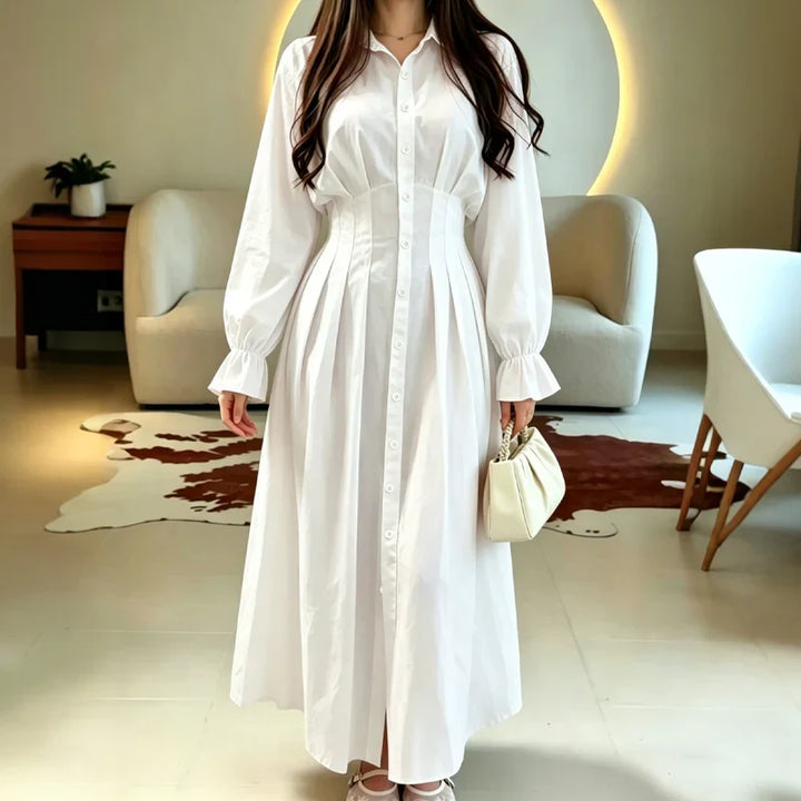 Wearbella – Pleated-Waist Belted Long-Sleeve Shirt Dress