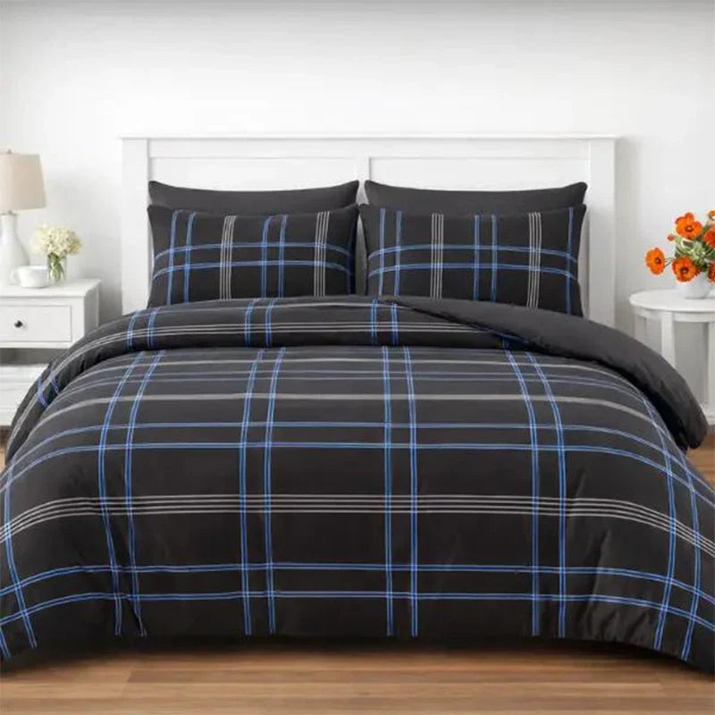 Gridfolia – Geometric Plaid-Grid Duvet Cover Set
