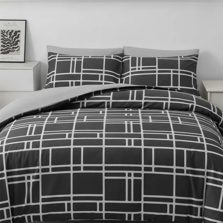 Gridfolia – Geometric Plaid-Grid Duvet Cover Set