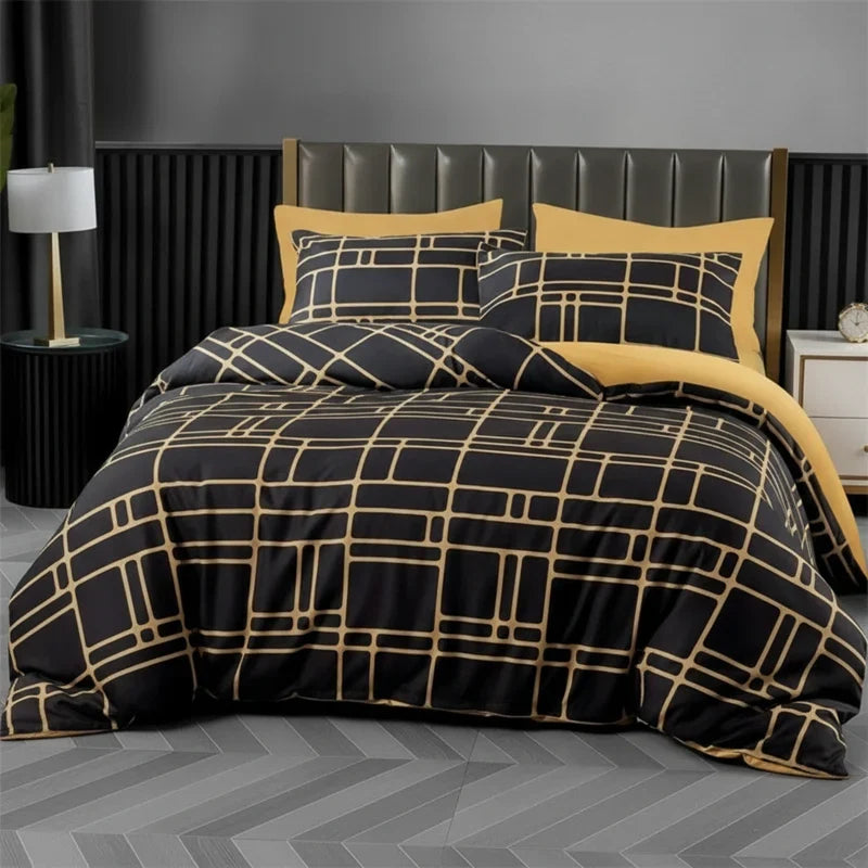 Gridfolia – Geometric Plaid-Grid Duvet Cover Set