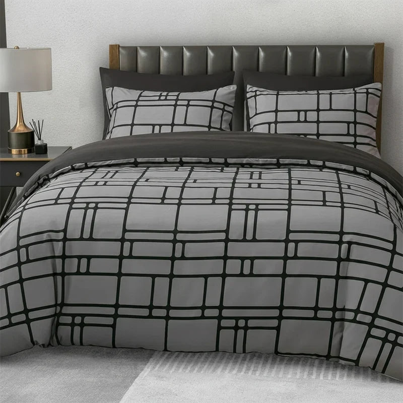 Gridfolia – Geometric Plaid-Grid Duvet Cover Set
