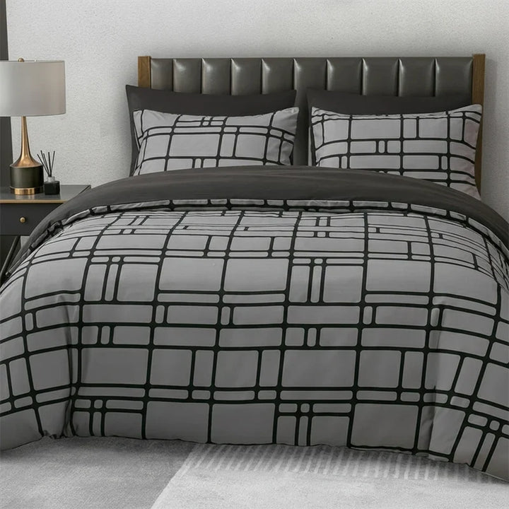 Gridfolia – Geometric Plaid-Grid Duvet Cover Set