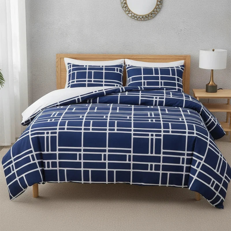Gridfolia – Geometric Plaid-Grid Duvet Cover Set