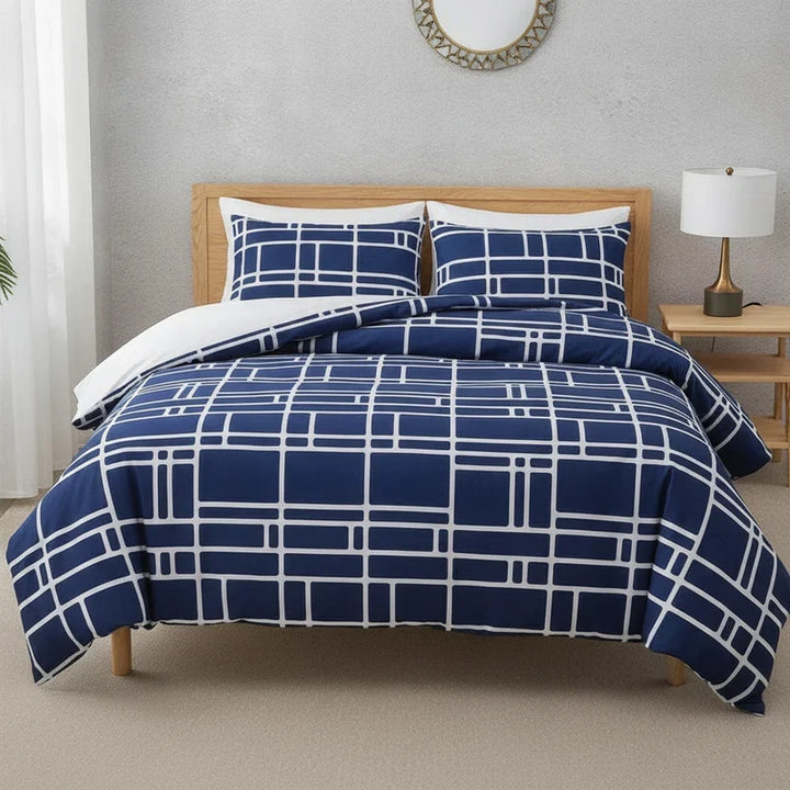 Gridfolia – Geometric Plaid-Grid Duvet Cover Set