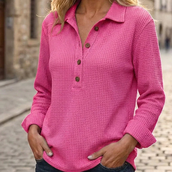 Wovella – Waffle-Knit Button Henley Top