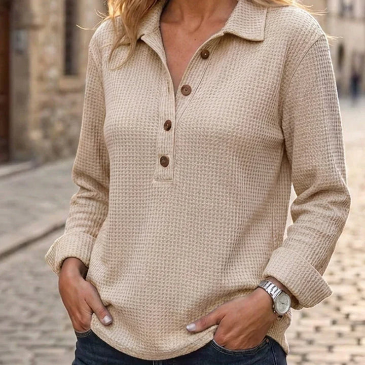 Wovella – Waffle-Knit Button Henley Top