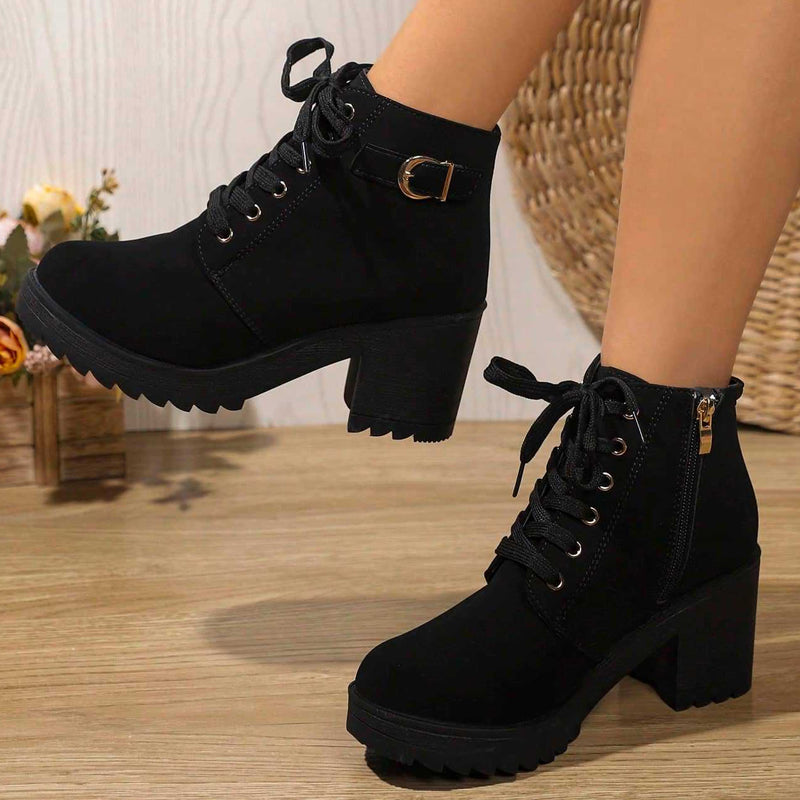 Stridewell – Buckle Lace-Up Chunky Platform Ankle Boots