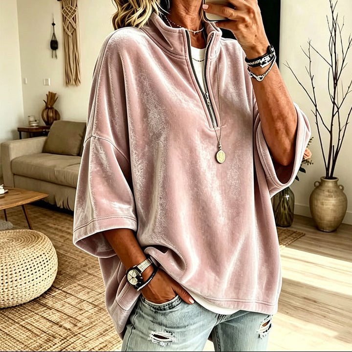 Wearbella – Half-Zip Funnel Neck Velour Pullover