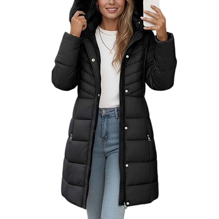 Chevronwarm – Longline Puffer Coat With Fur Hood