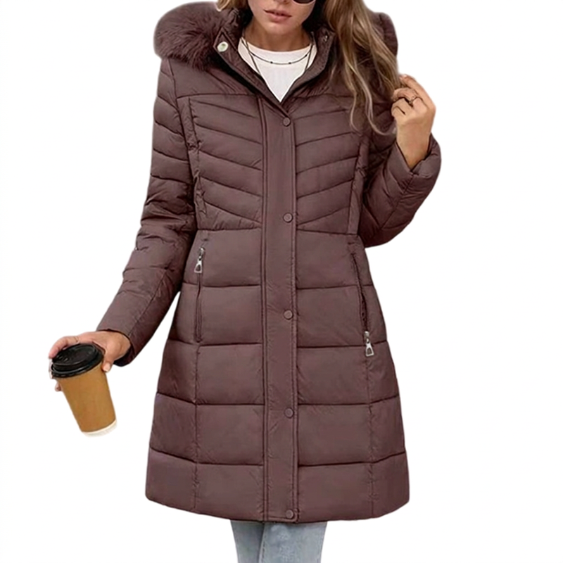 Chevronwarm – Longline Puffer Coat With Fur Hood