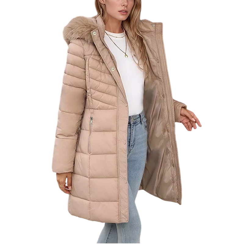 Chevronwarm – Longline Puffer Coat With Fur Hood