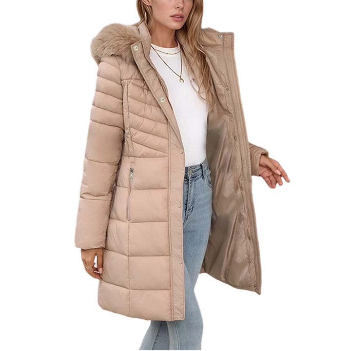 Chevronwarm – Longline Puffer Coat With Fur Hood
