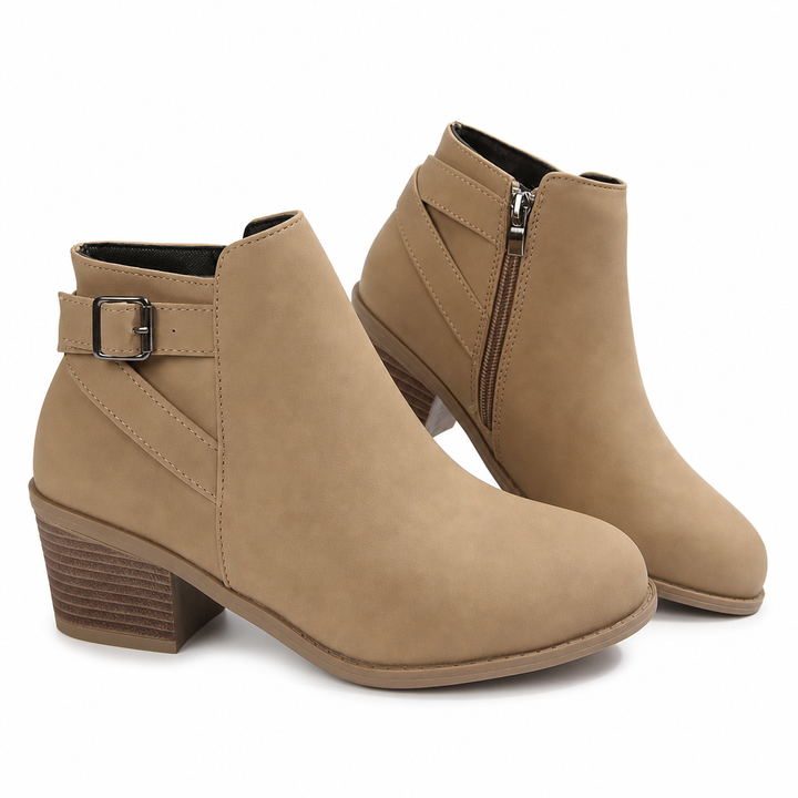 Buckle & Block – Slanted Buckle Side-Zip Ankle Boots
