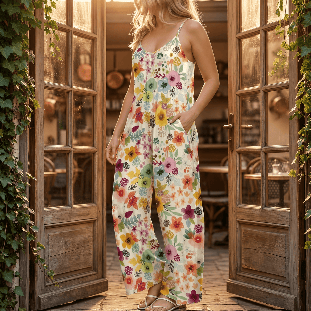 Sunara™ – Floral Wide-Leg Jumpsuit for Curves Cream Wildflower / XL