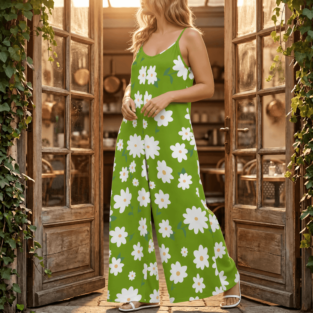 Sunara™ – Floral Wide-Leg Jumpsuit for Curves Green Daisy / XL