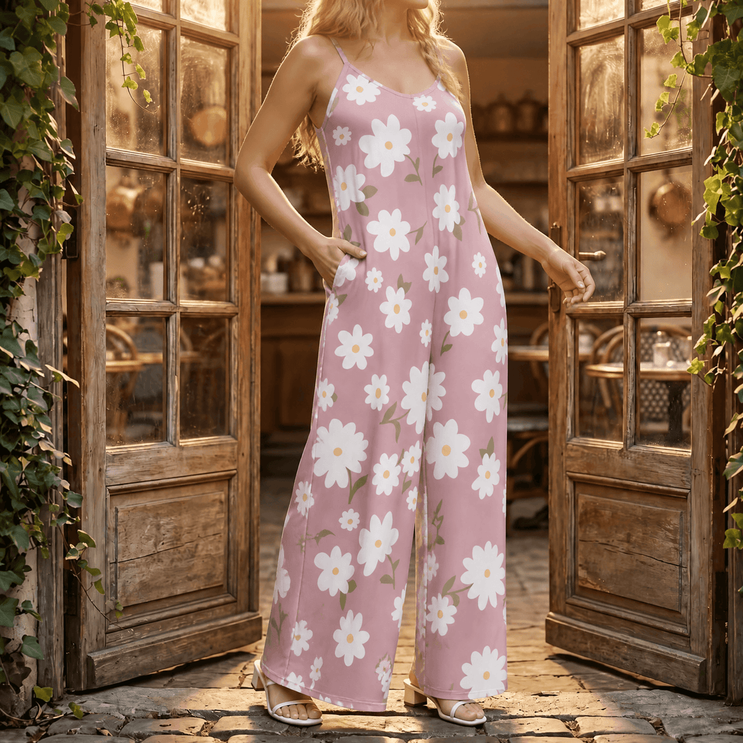 Sunara™ – Floral Wide-Leg Jumpsuit for Curves Pink Daisy / XL